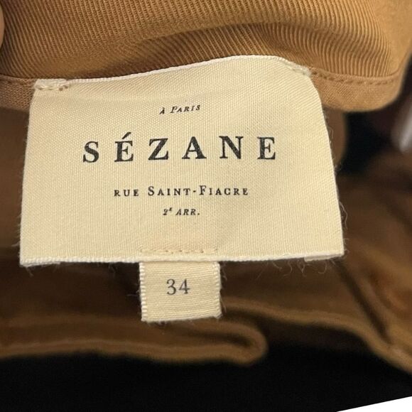 Sezane Rome Caramel High Waist Shorts Women’s Size 2 US Belted Pleated Paperbag - Picture 7 of 9